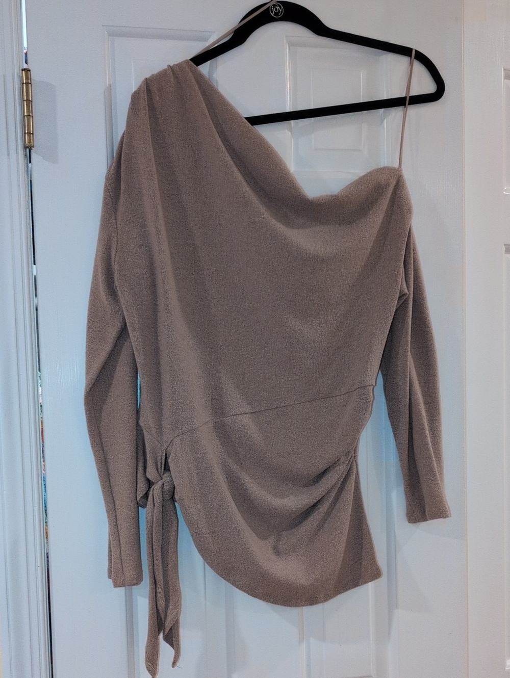 Astr Taupe One-Shoulder Knit Sweater with Side Tie